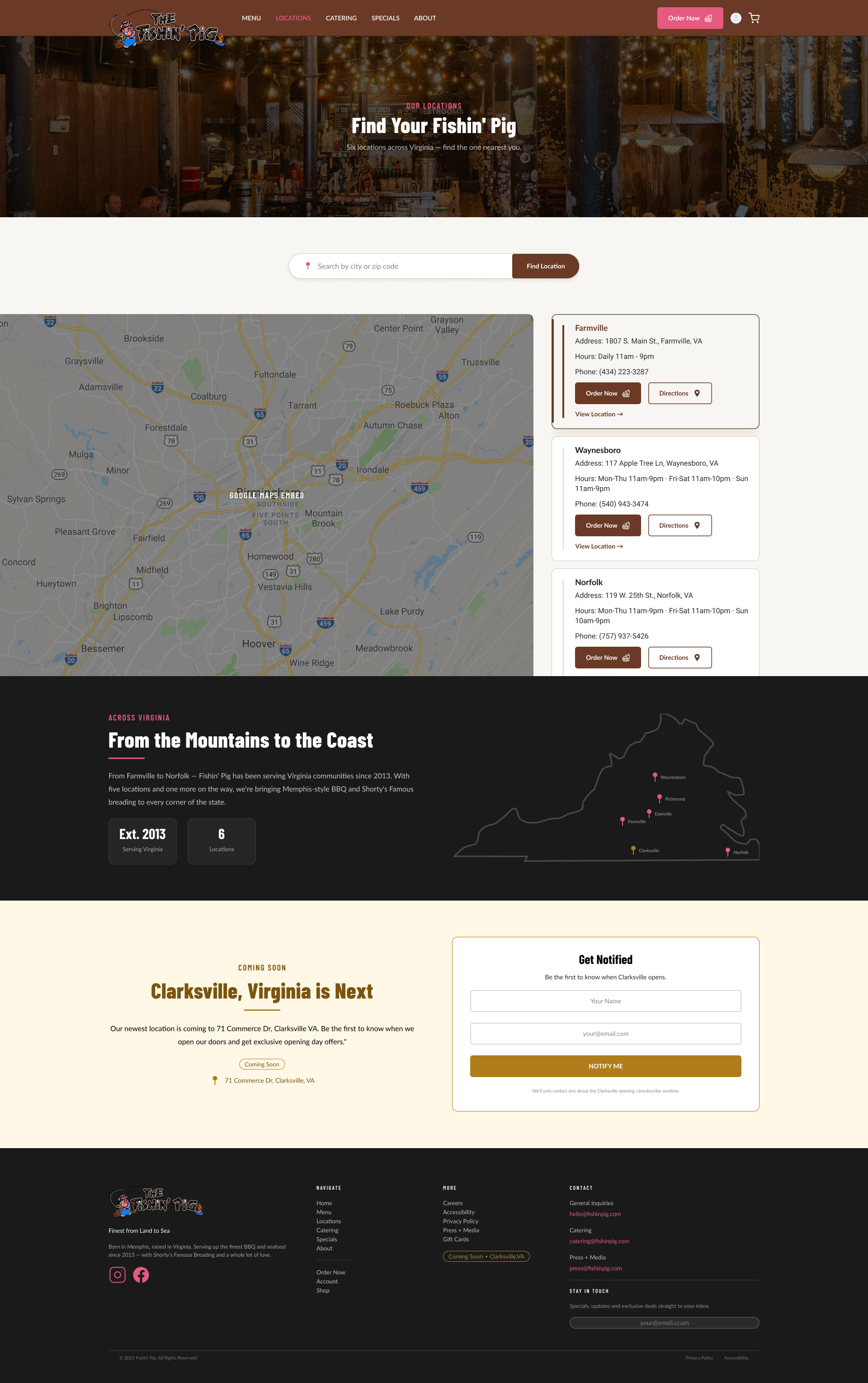 Fishin' Pig locations page mockup
